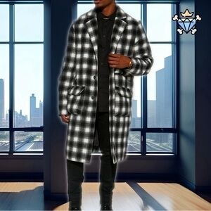 FASHION NOVA MEN PLAID CARGO POCKET LONG COAT SIZE MEDIUM FALL WINTER WEAR
